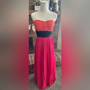 Vintage Cache Silk Strapless Gown Coral Black Pink Fuchsia Maxi Dress 2 Prom